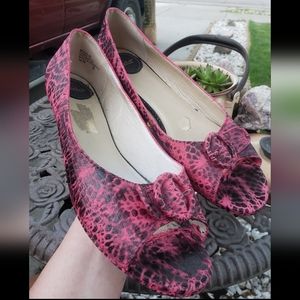 Vtg Y2K Mudd hot pink blk lace snakeskin print hand painted flats shoes NWOB
